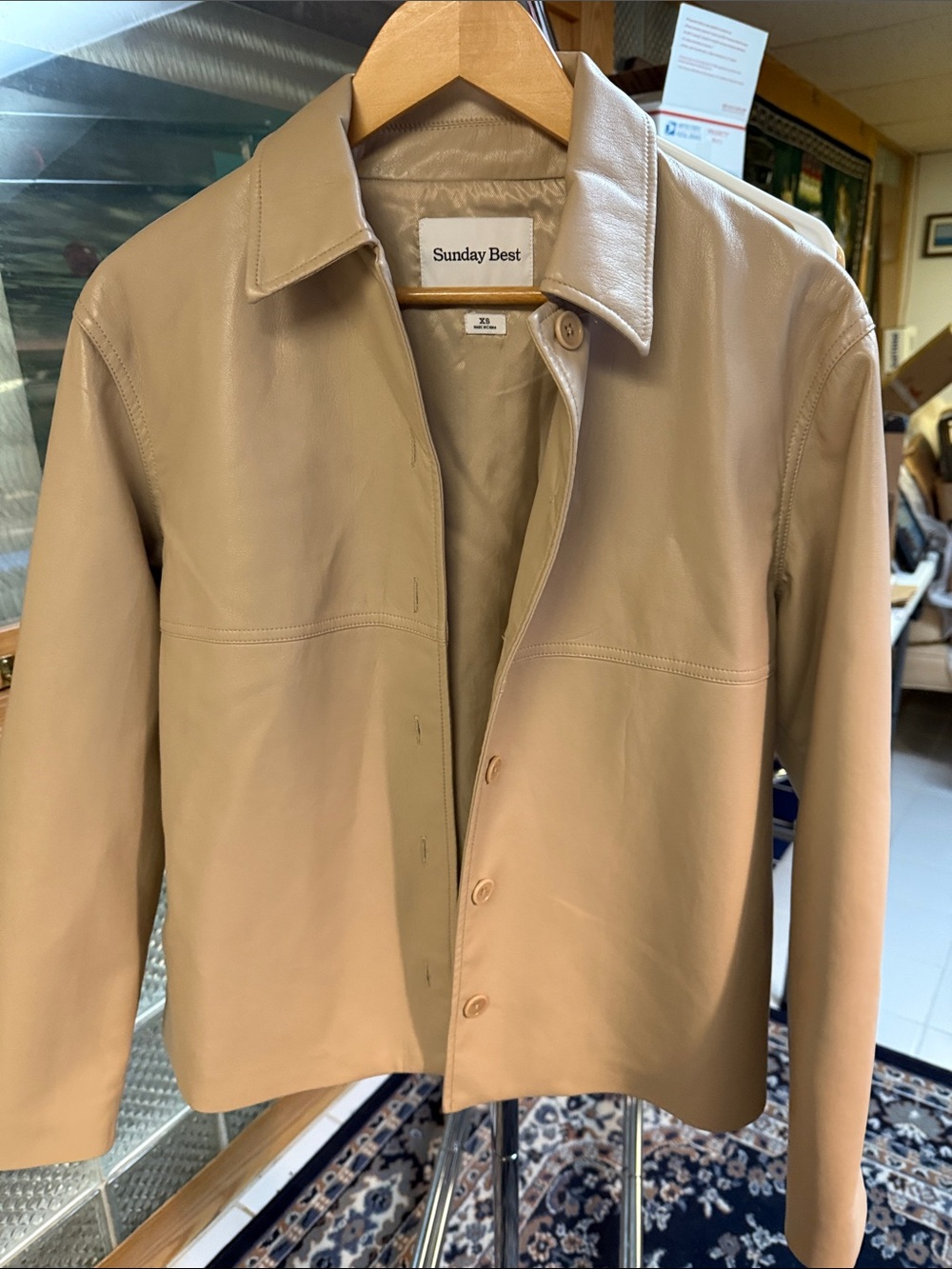 Sunday Best tan faux leather shirt jacket